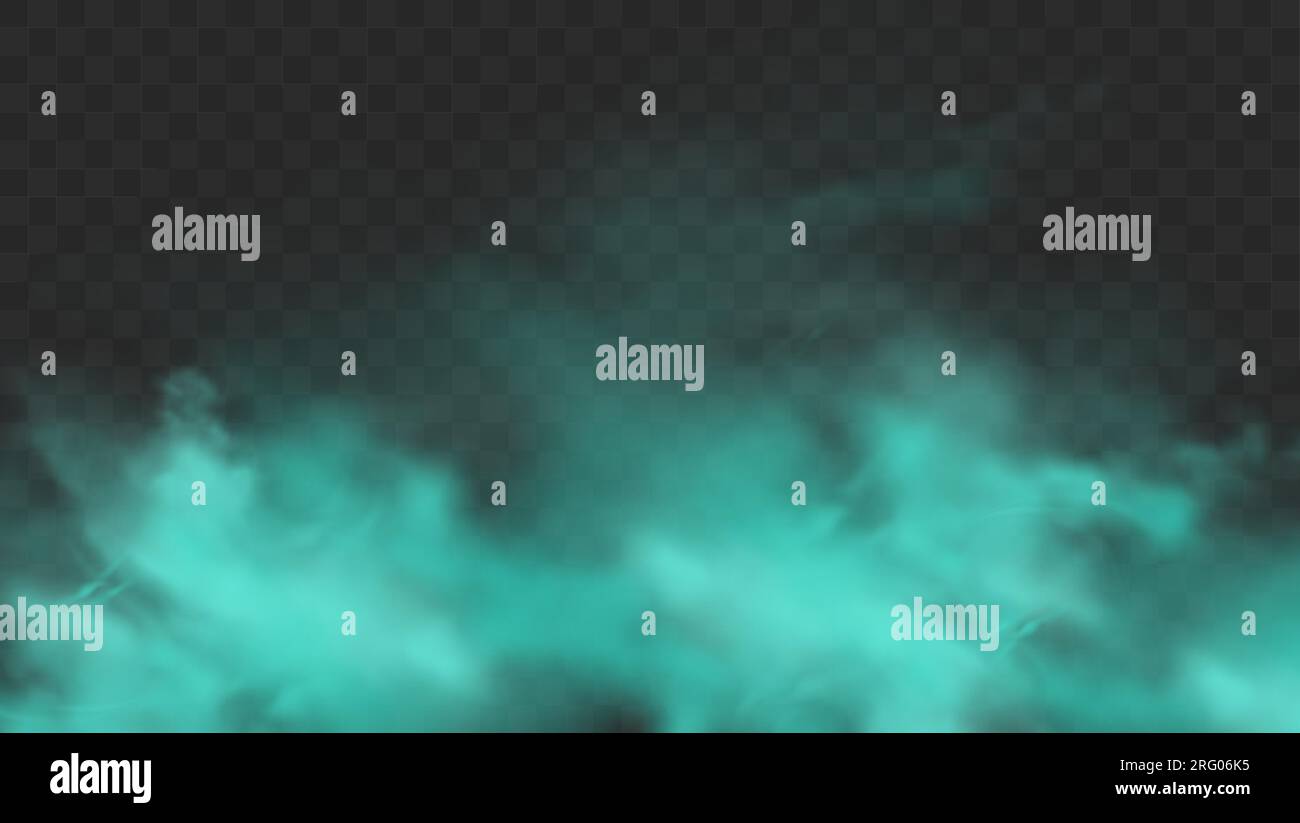 Blue smoke isolated on dark transparent background. Realistic blue