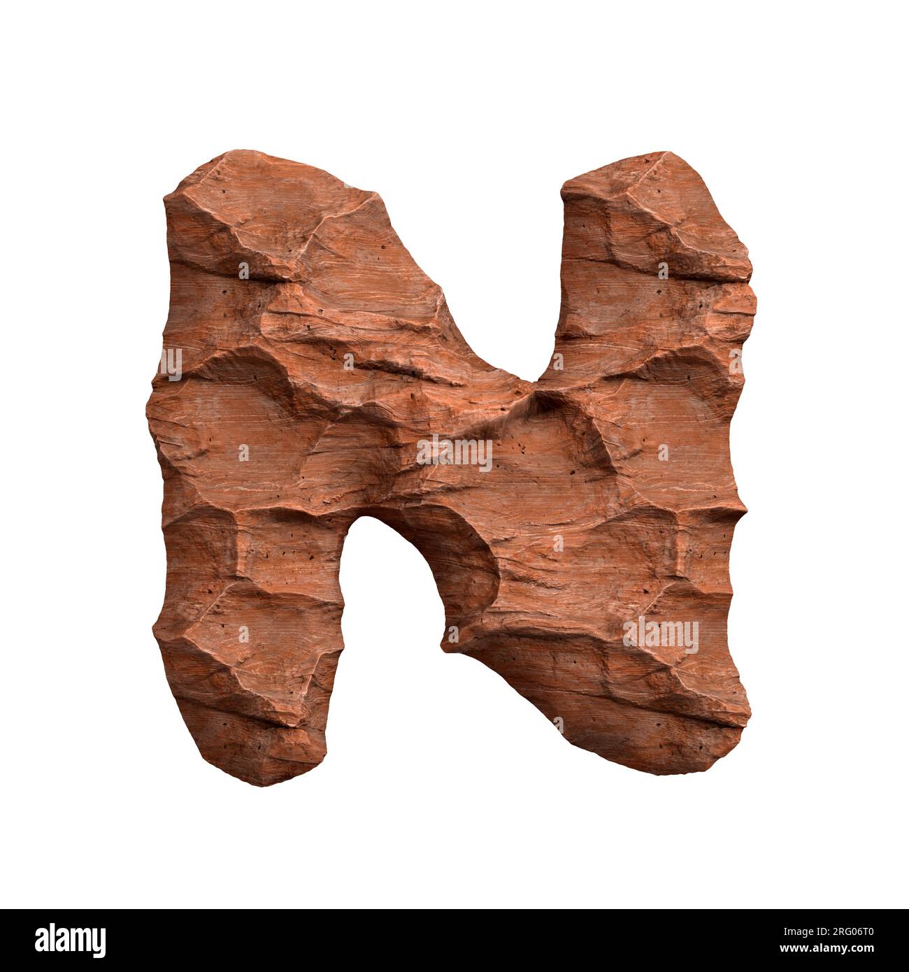 Desert sandstone letter N - Capital 3d red rock font - suitable for Arizona, geology or desert related subjects Stock Photo