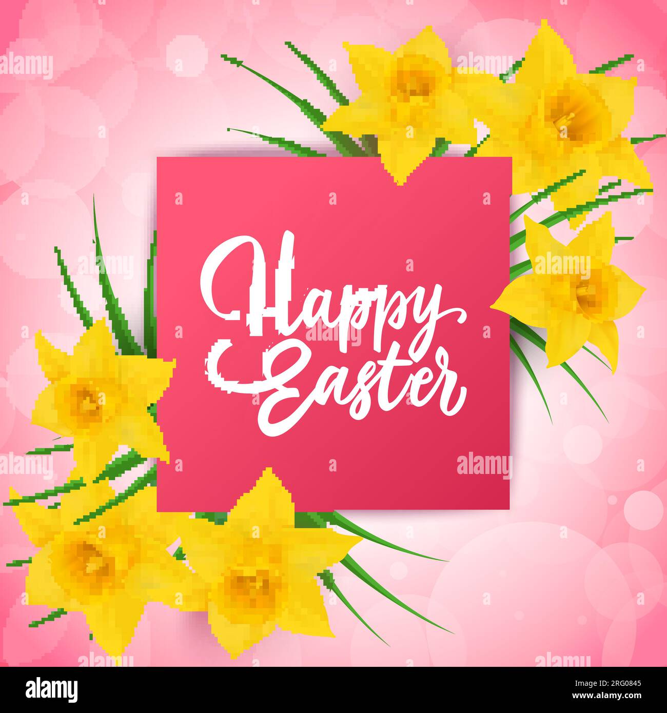 Happy Easter Lettering and Daffodils Stock Vector