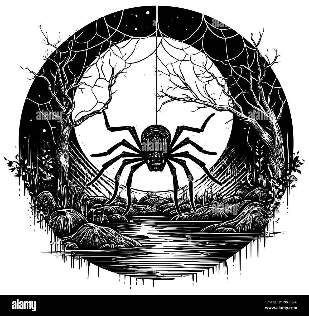 Black Spider Linocut Stock Vector