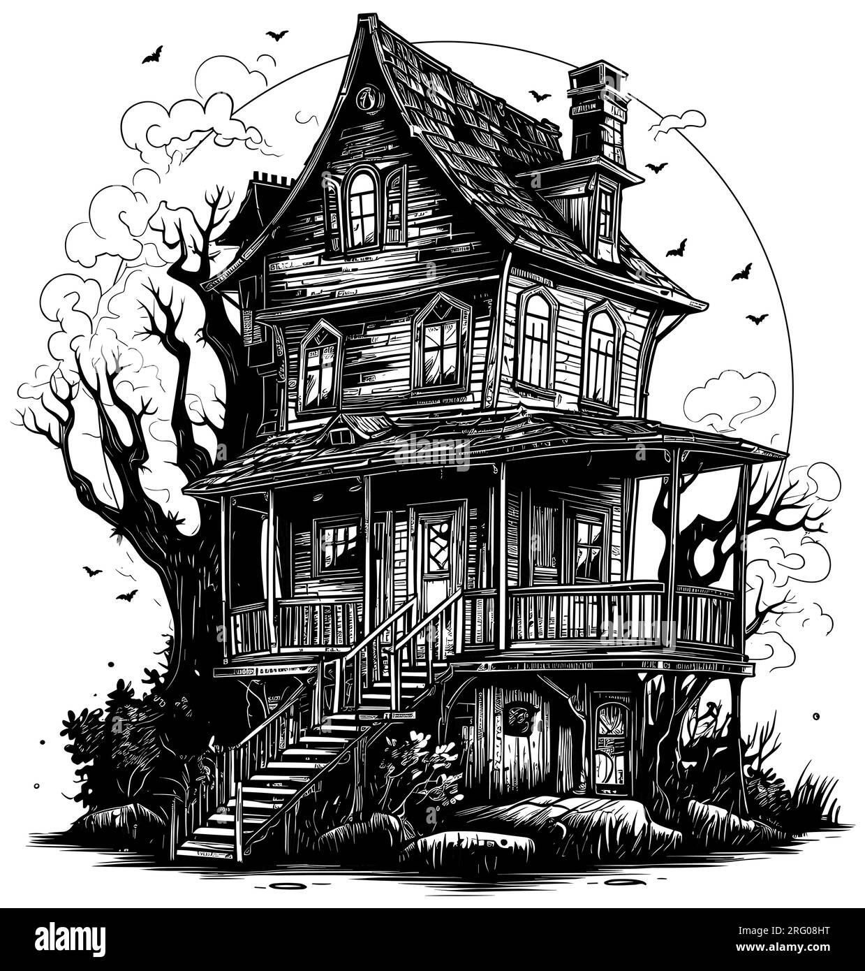 Haunted House Linocut Stock Vector Image & Art - Alamy