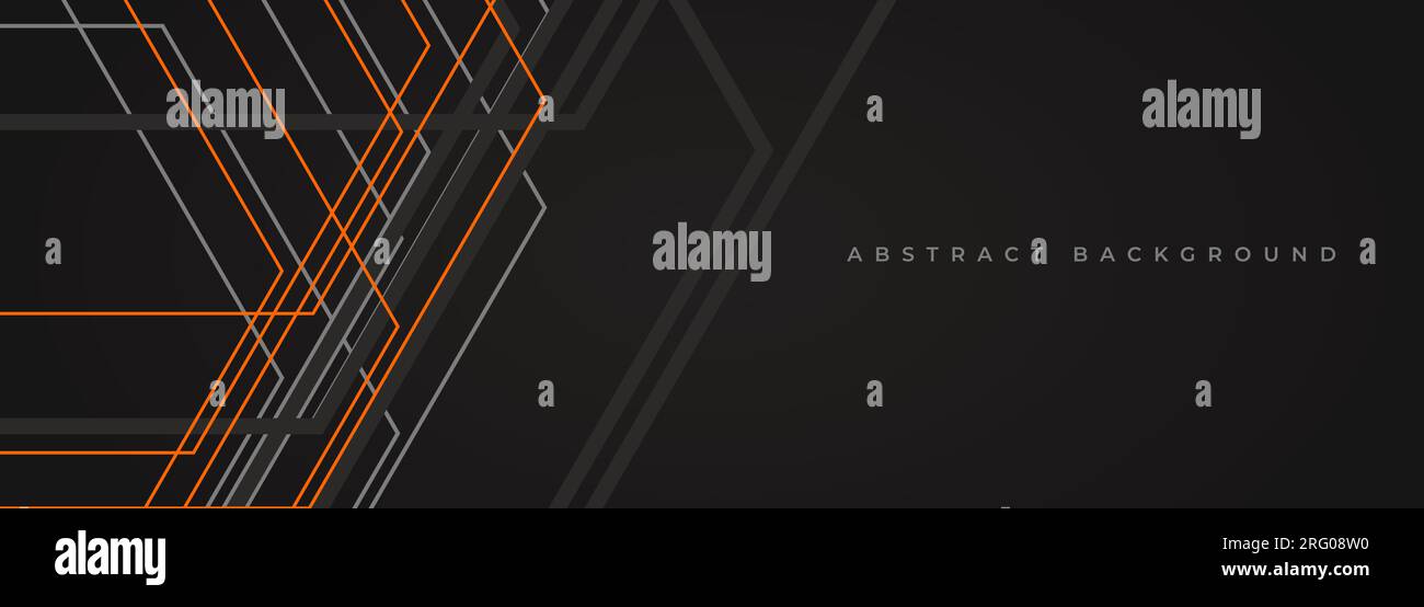 Black abstract modern background with gray and orange geometric lines ...
