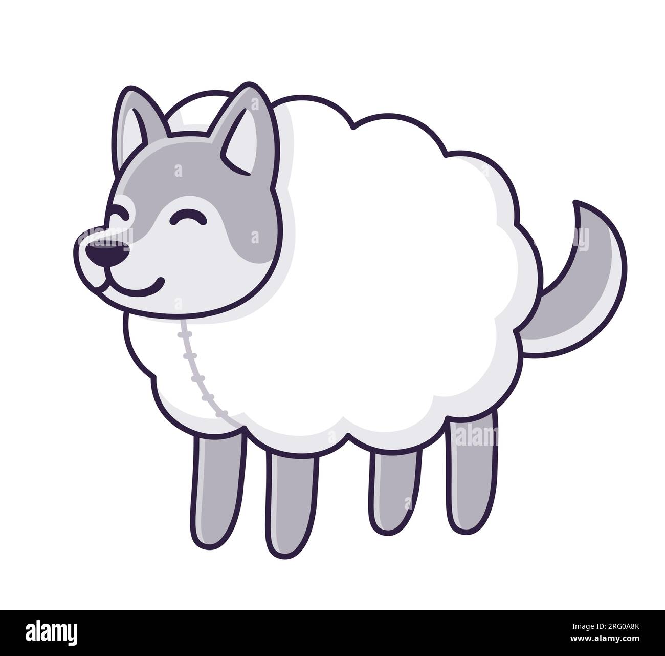 Wolf in sheep's clothing. Cute cartoon wolf wearing sheep costume. Funny vector clip art illustration. Stock Vector