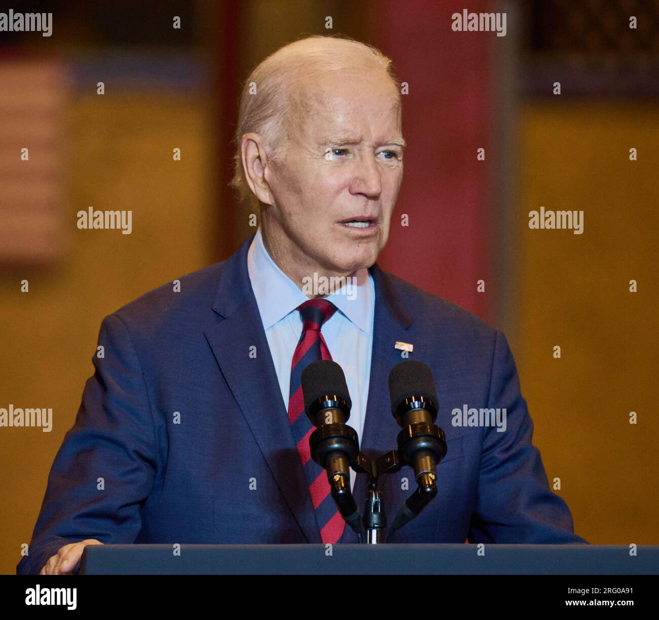 PHILADELPHIA, PA, USA - JULY 20, 2023: President Joe Biden speaks at the Philly Shipyard. Stock Photo