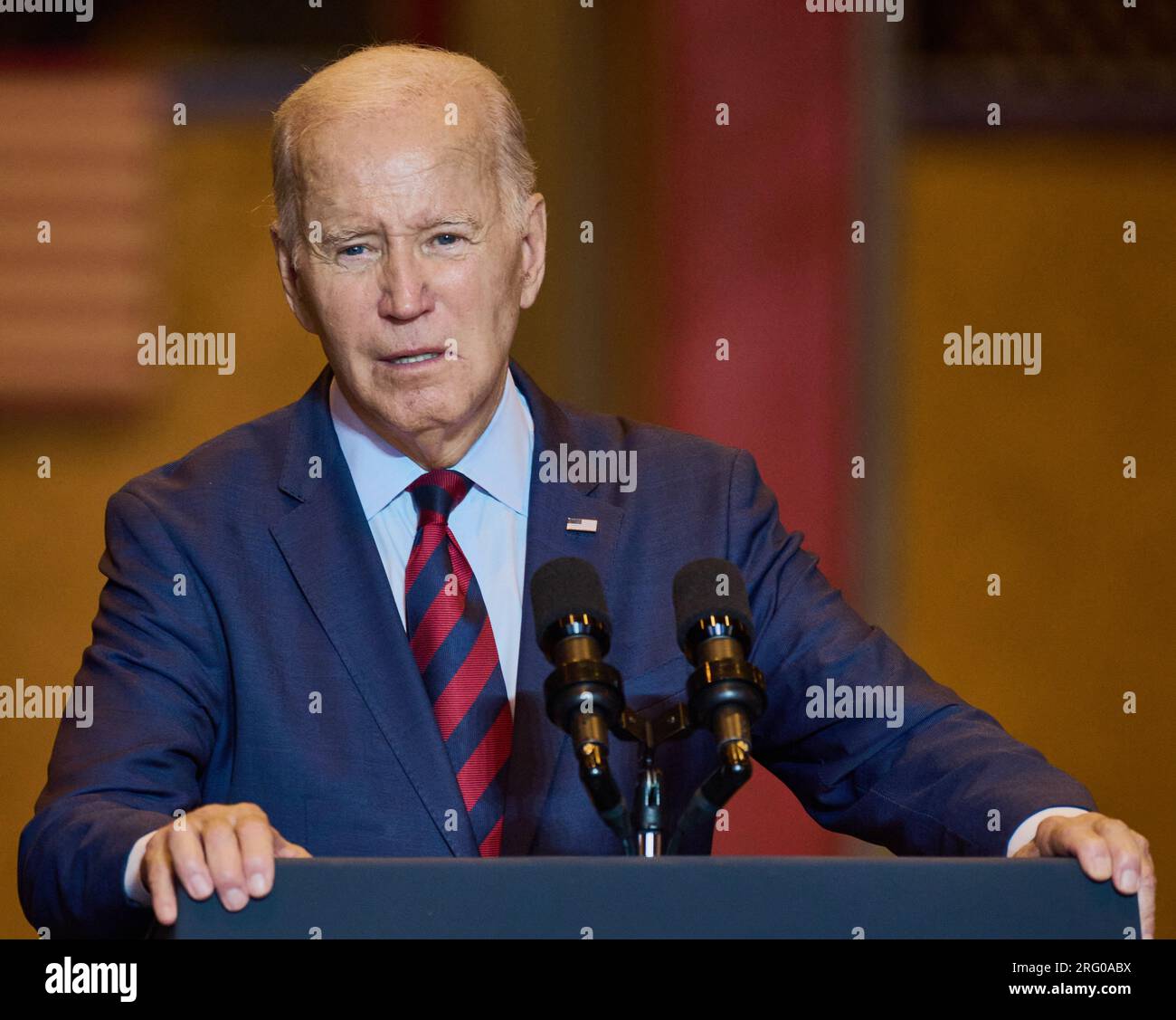 PHILADELPHIA, PA, USA - JULY 20, 2023: President Joe Biden speaks at the Philly Shipyard. Stock Photo