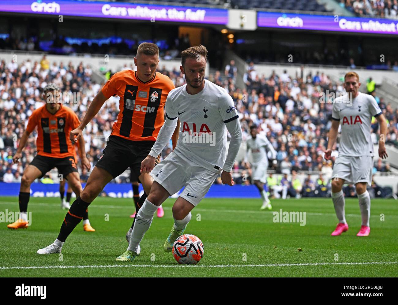 London, UK. 06th Aug, 2023. James Maddison of Tottenham Hotspur in action. Preseason friendly match, Tottenham Hotspur v Shakhtar Donetsk at the Tottenham Hotspur Stadium in London on Sunday 6th August 2023. this image may only be used for Editorial purposes. Editorial use only, pic by Sandra Mailer/Andrew Orchard sports photography/Alamy Live news Credit: Andrew Orchard sports photography/Alamy Live News Stock Photo