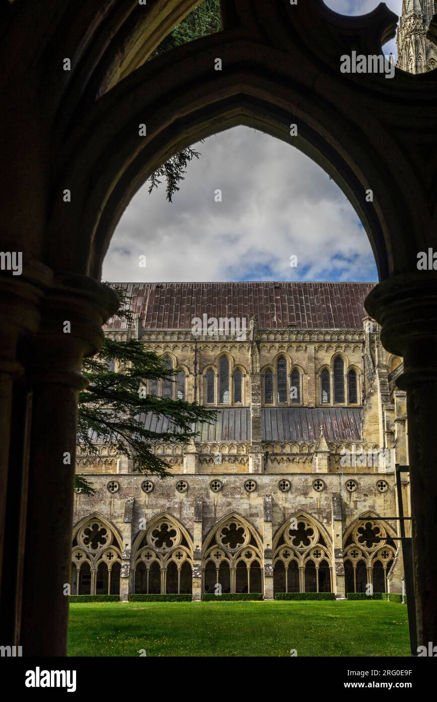 Salisbury Cathedral Cloister arcade, the largest in the UK, Salisbury, Wiltshire, England, UK Stock Photo