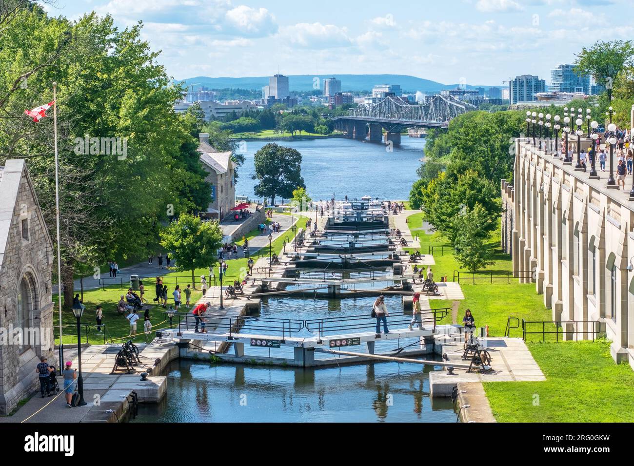 The Rideau Canal was opened in 1832 as a commercial shipping route.  It is 202 kilometres long and links the Ottawa River, at Ottawa, with the Saint L Stock Photo