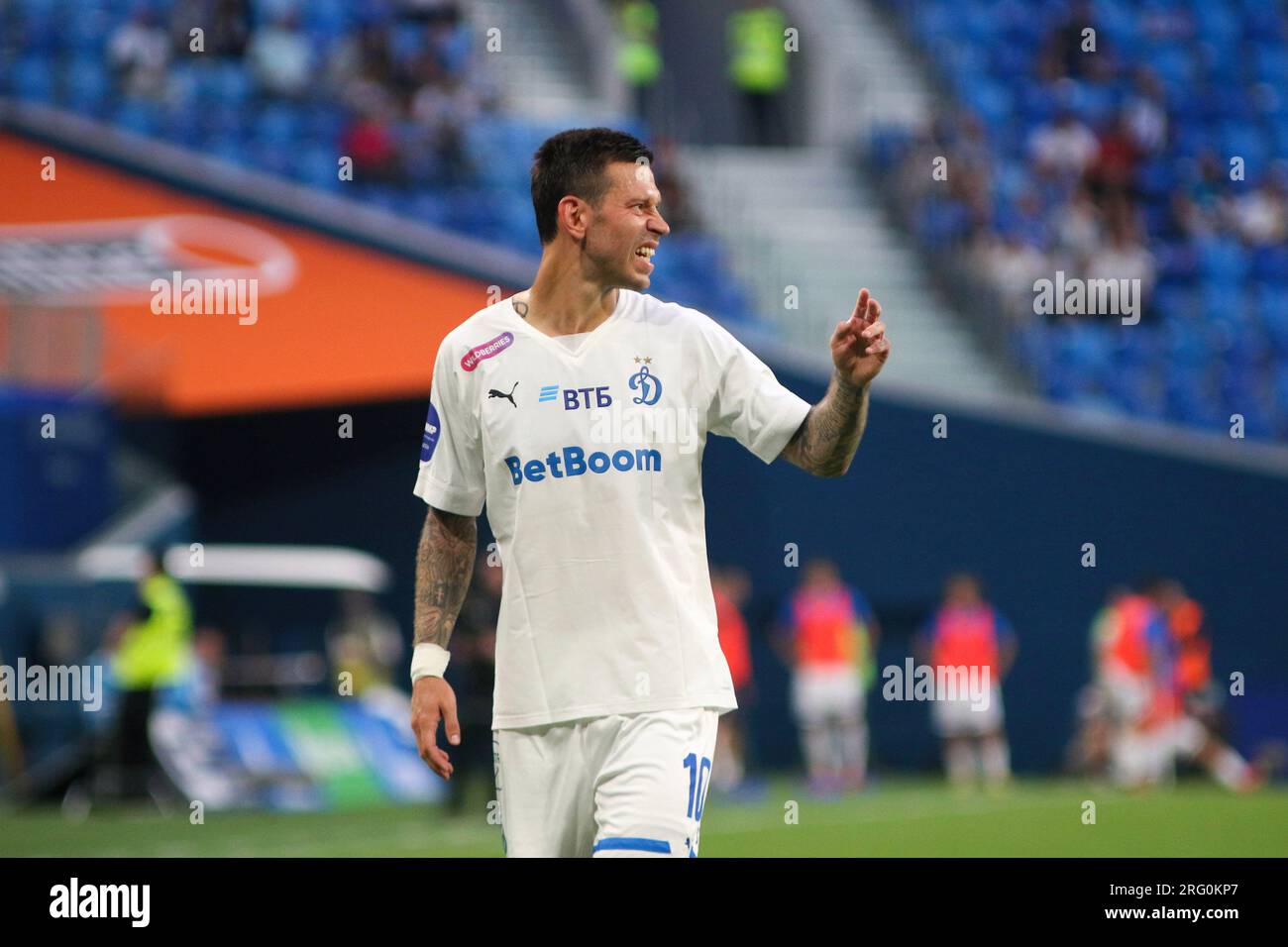 Saint Petersburg, Russia. 06th Aug, 2023. Fedor Smolov (10) of Dynamo seen during the Russian Premier League football match between Zenit Saint Petersburg and Dynamo Moscow at Gazprom Arena. Zenit 2:3 Dynamo. (Photo by Maksim Konstantinov/SOPA Images/Sipa USA) Credit: Sipa USA/Alamy Live News Stock Photo