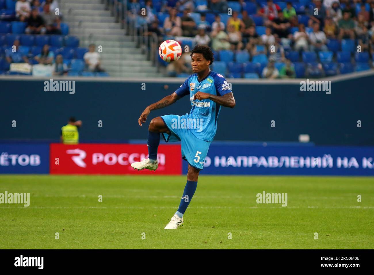 Saint Petersburg, Russia. 06th Aug, 2023. Wilmar Enrique Barrios Teran, known as Wilmar Barrios (5) of Zenit seen during the Russian Premier League football match between Zenit Saint Petersburg and Dynamo Moscow at Gazprom Arena. Zenit 2:3 Dynamo. (Photo by Maksim Konstantinov/SOPA Images/Sipa USA) Credit: Sipa USA/Alamy Live News Stock Photo