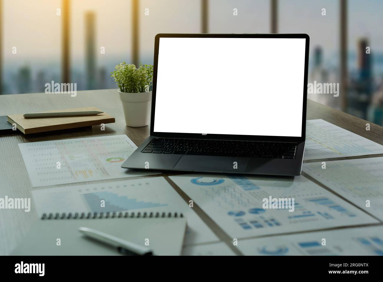 mock up Using laptop with blank screen computer modern Stock Photo