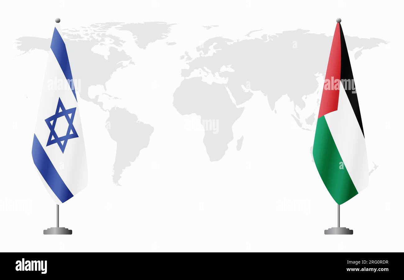 Israel and Palestine flags for official meeting against background of