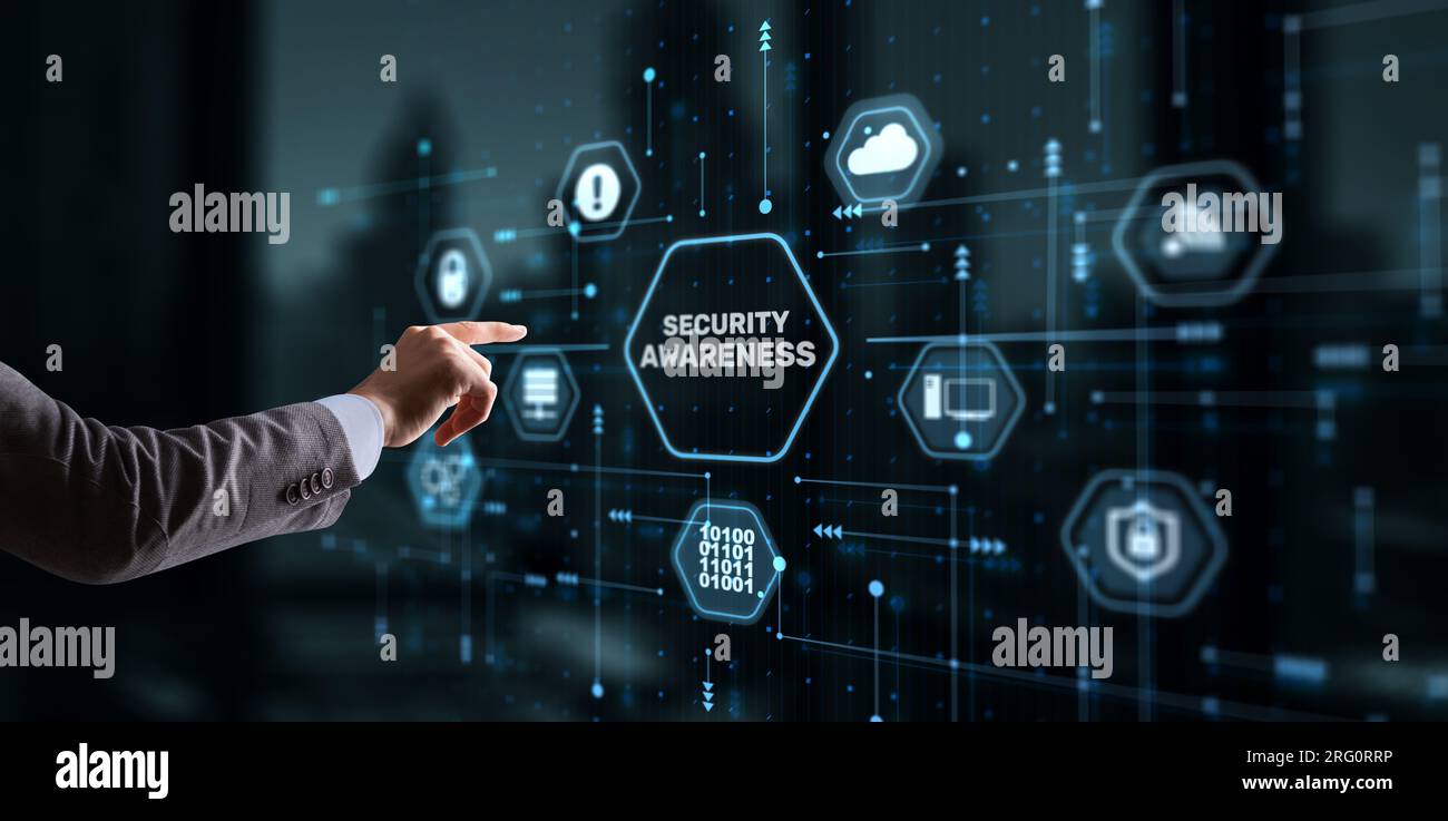Virtual display button: Security Awareness Business, Technology, Internet and network concept. Stock Photo