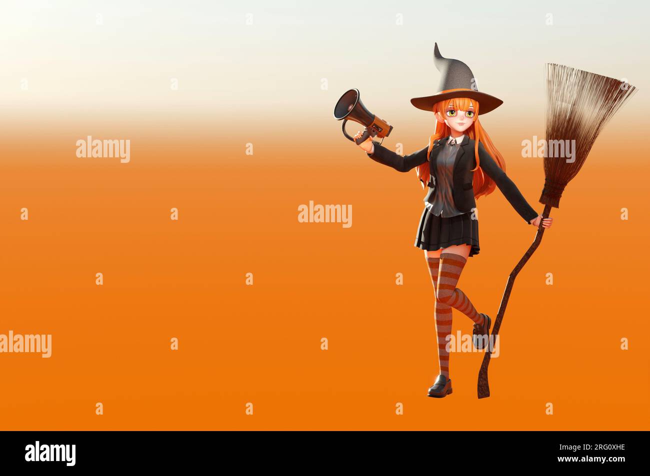 3D illustration. Witch character. Happy halloween Character concept art