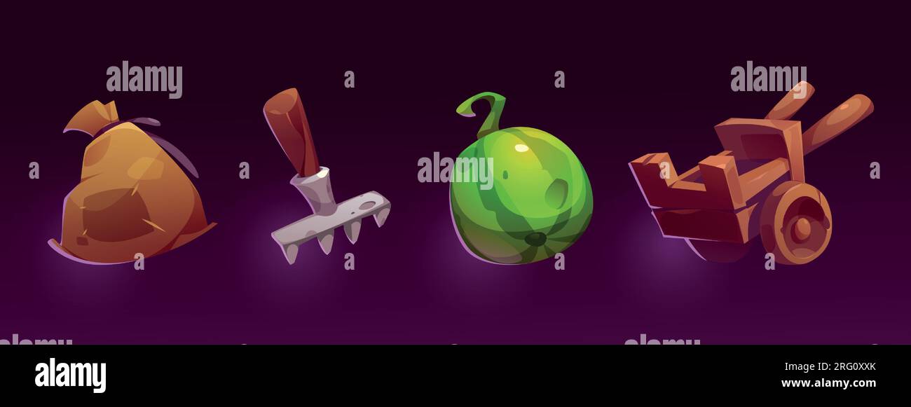 Cartoon set of farm game assets isolated on background. Vector ...