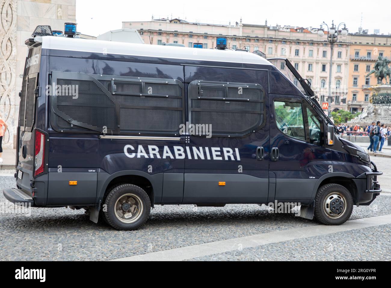 Milan , Italy  - 08 02 2023 : Carabinieri military police van italy with reinforcement and protection for intervention van in a city italian force Stock Photo