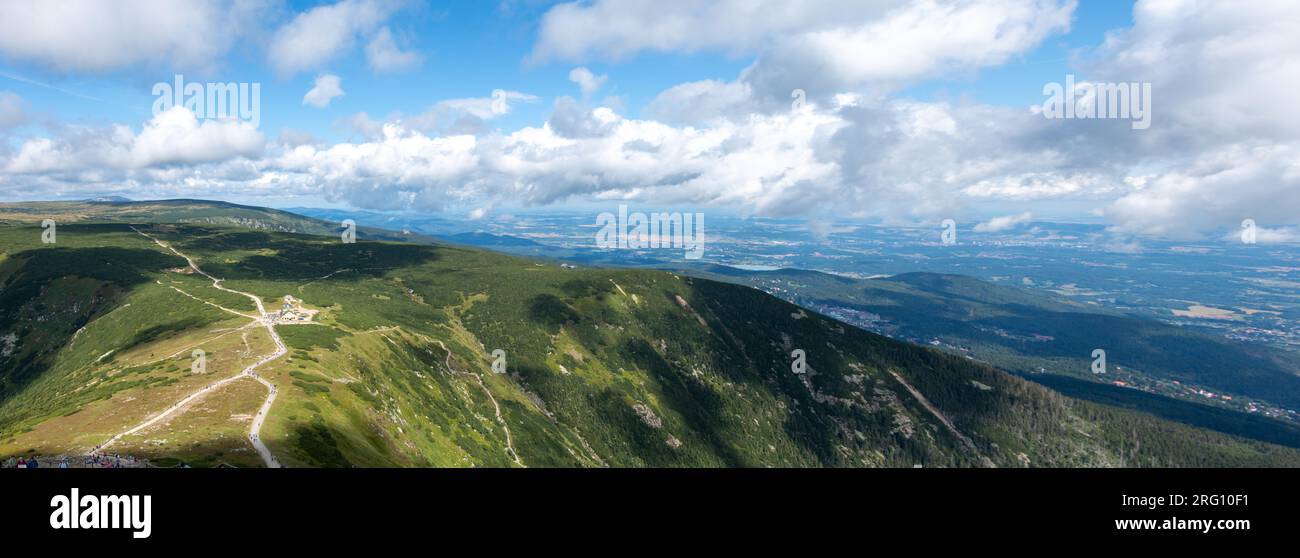 View from the top of Śnieżka (Sněžka) Mountain in Karkonosze National Park in the Giant mountain range on the border between Poland and the Czech Repu Stock Photo