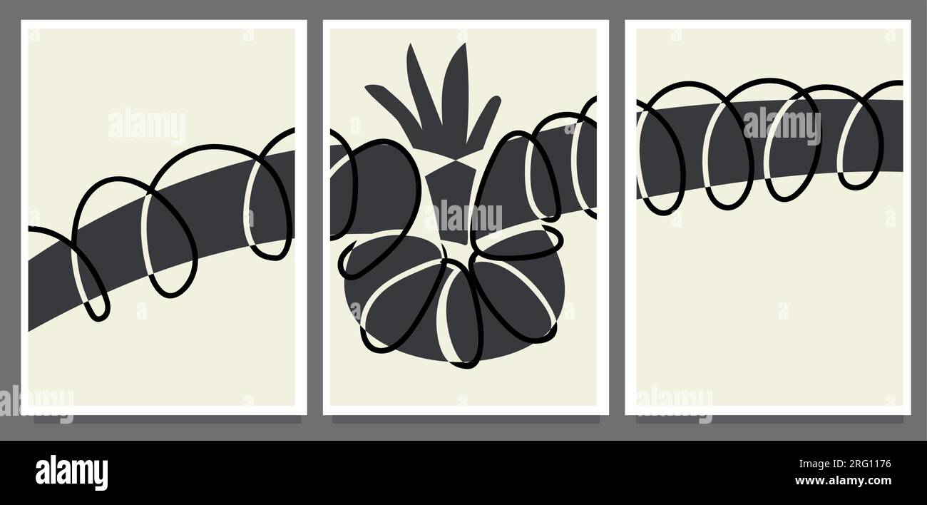 Set of minimal 20s geometric. set of wave monochrome abstract style painting vector illustration Stock Vector