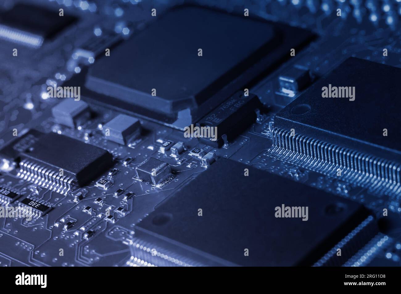 Closeup of Printed Circuit Board with processor, integrated circuits