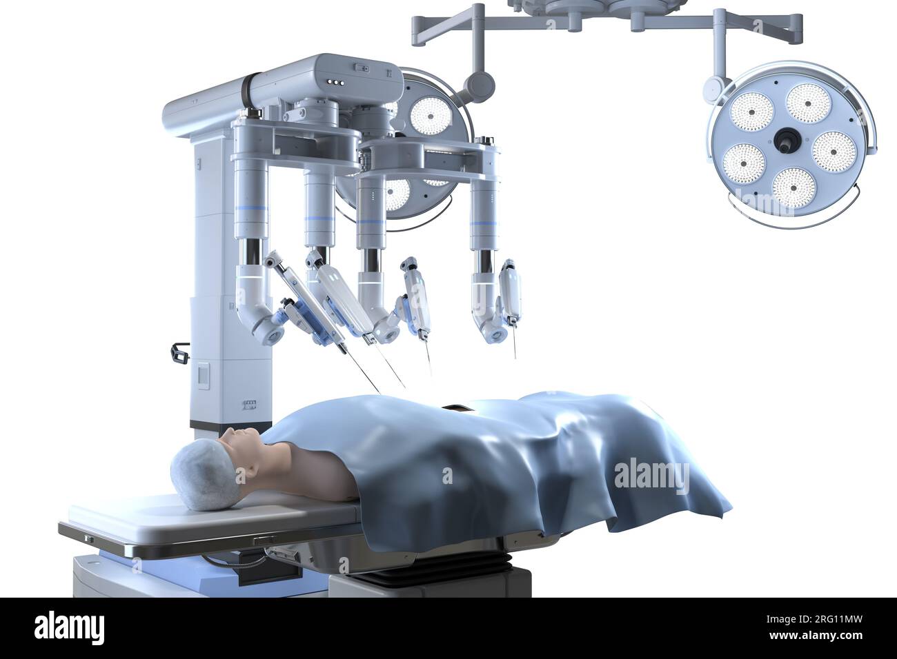 3d rendering robotic assisted surgery with dummy patient in operating