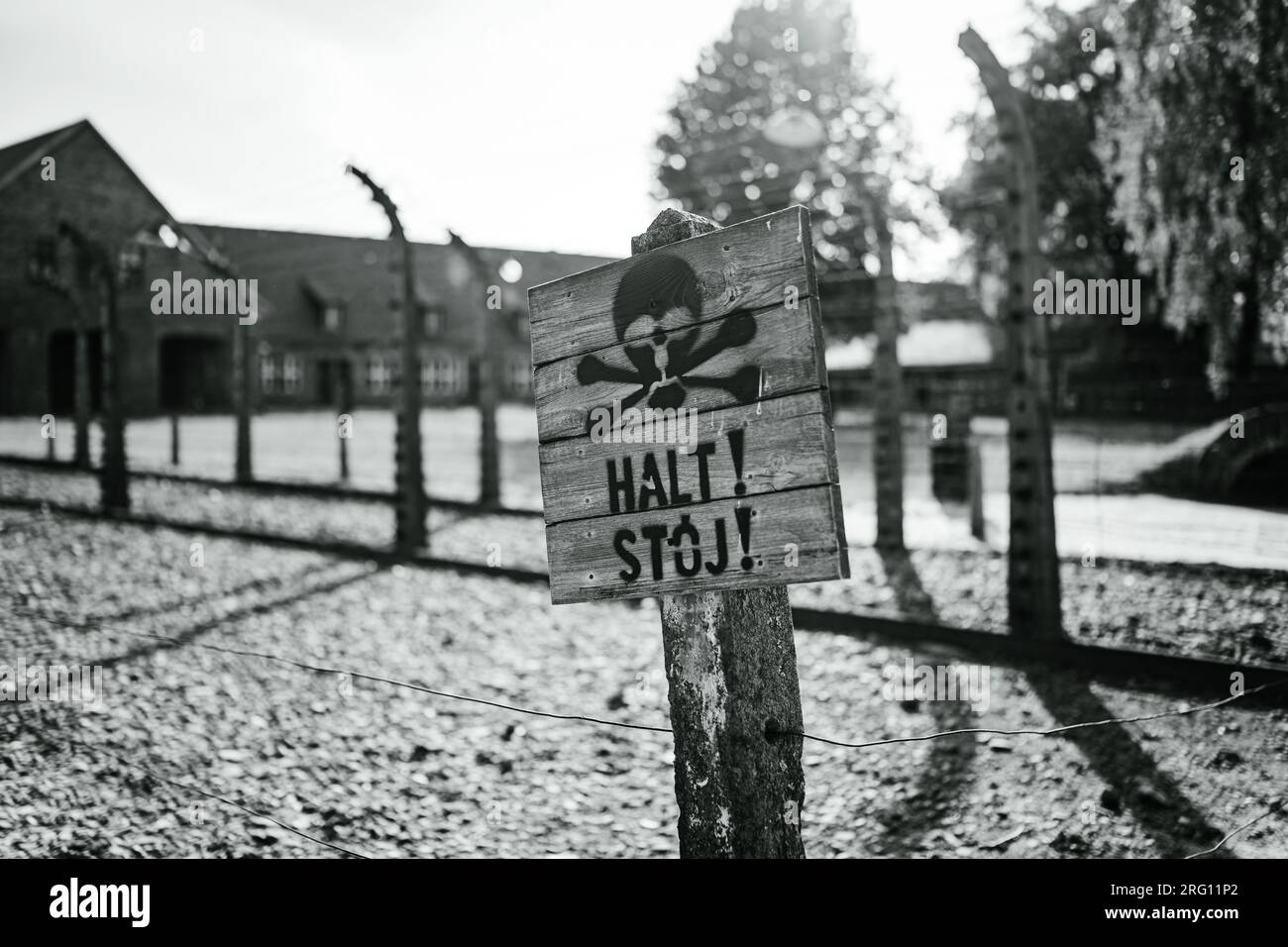 OSWIECZIM, POLAND - MAY 22, 2023: Auschwitz Birkenau, the extermination camp, Concentration Camp in Poland, Nazis concentration camp, World War II. De Stock Photo