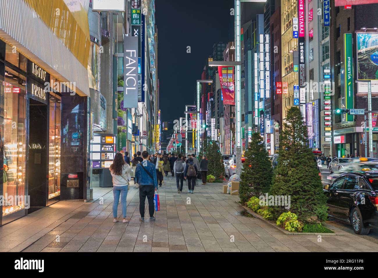 Tokyo, Japan - October 27, 2017 : night city skyline of tourist at Ginza shopping street Stock Photo