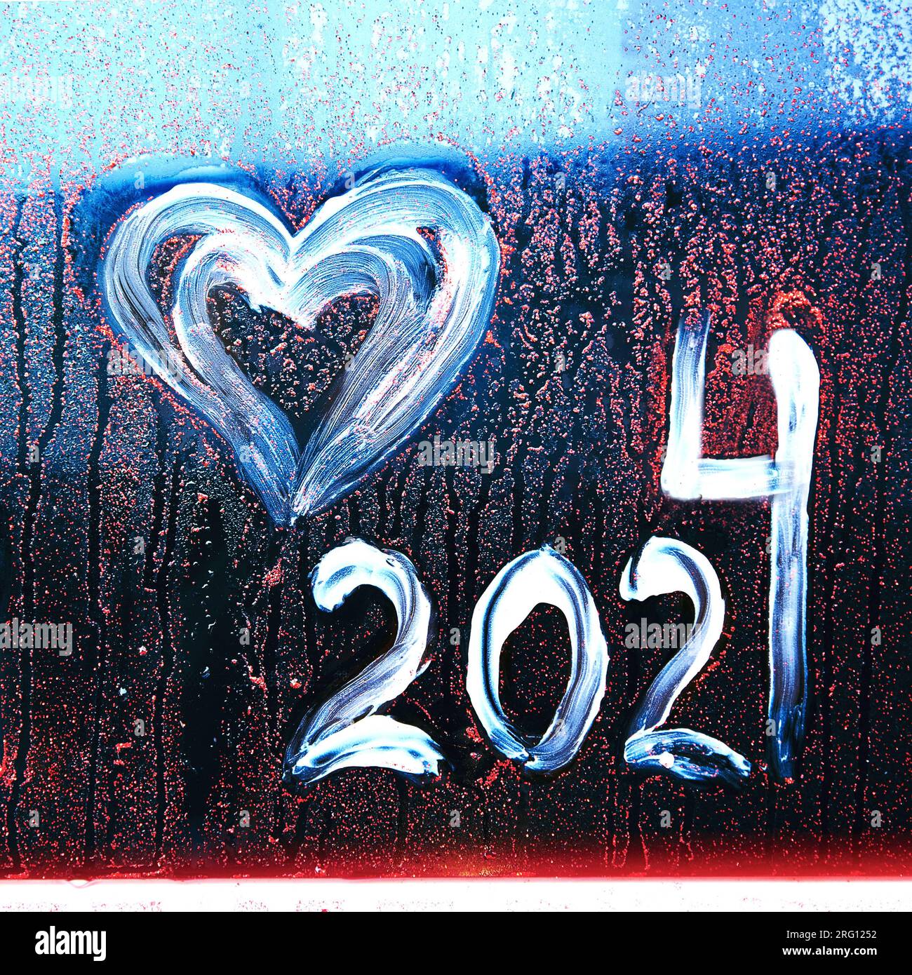 Abstract background new year number 2024. Happy New Year 2024. New 2024brings up love.Inscription 2024 on glass Stock Photo