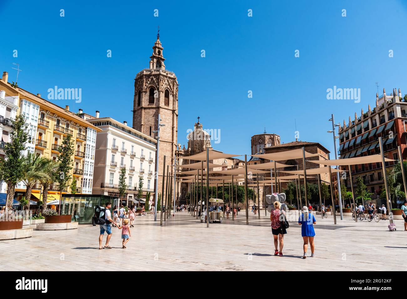 Valencia, Spain - July 29, 2023: The Cathedral in the Square of The Queen. Sunny day of summer Stock Photo