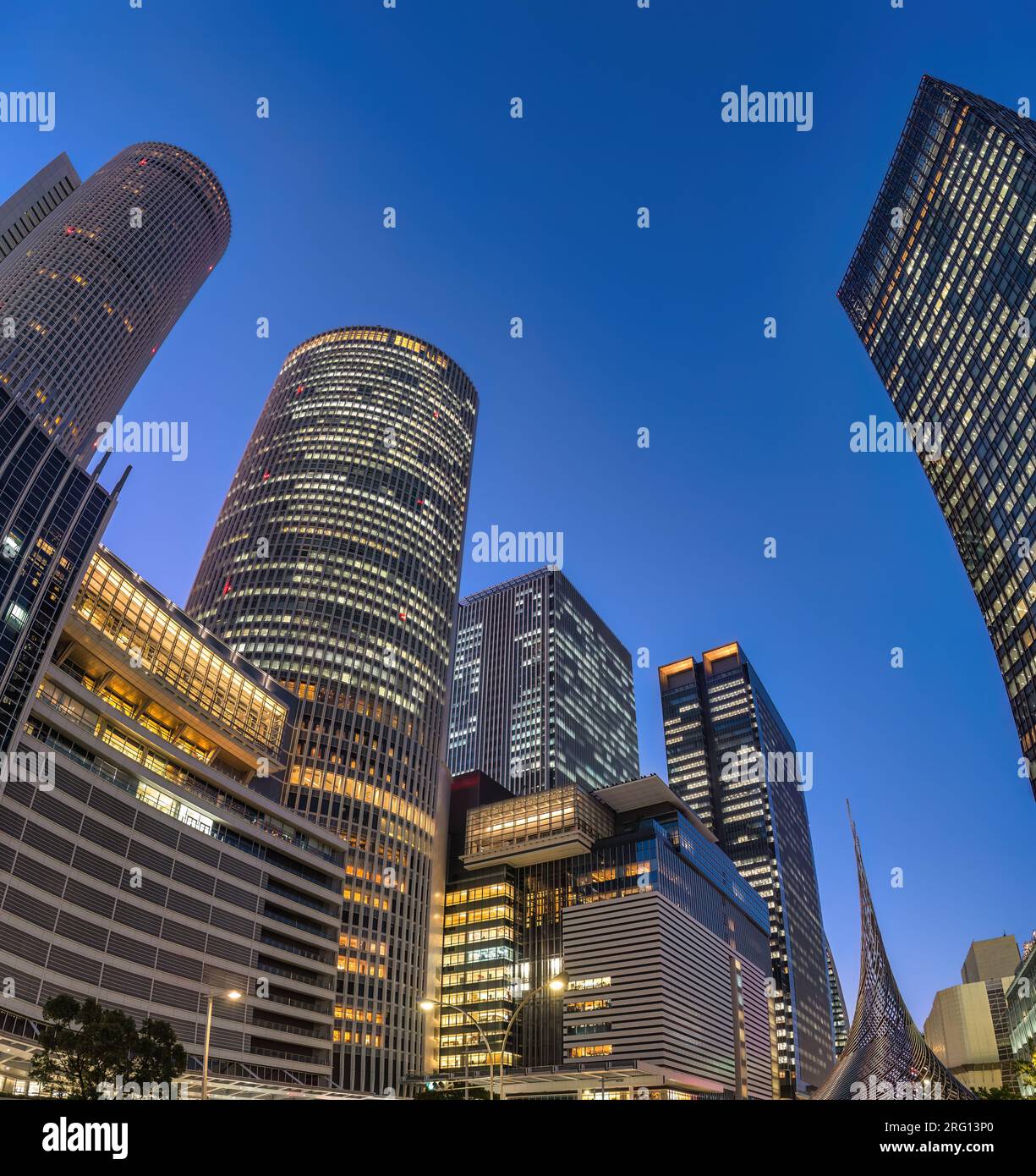 Nagoya Aichi Japan, night city skyline at Nagoya railway station and business center Stock Photo