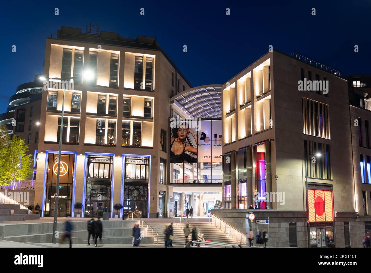 Edinburgh, Scotland, UK - May 9, 2023 - St James Quarter retail shopping centre and residential development at night. Stock Photo