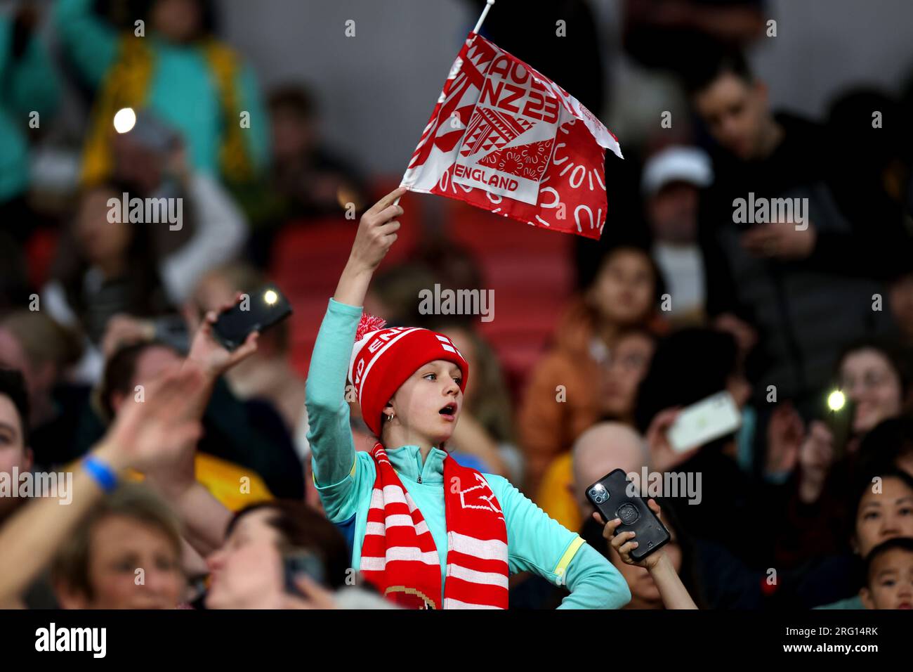 A England fan waves a flag in the stand during the FIFA Women's World ...