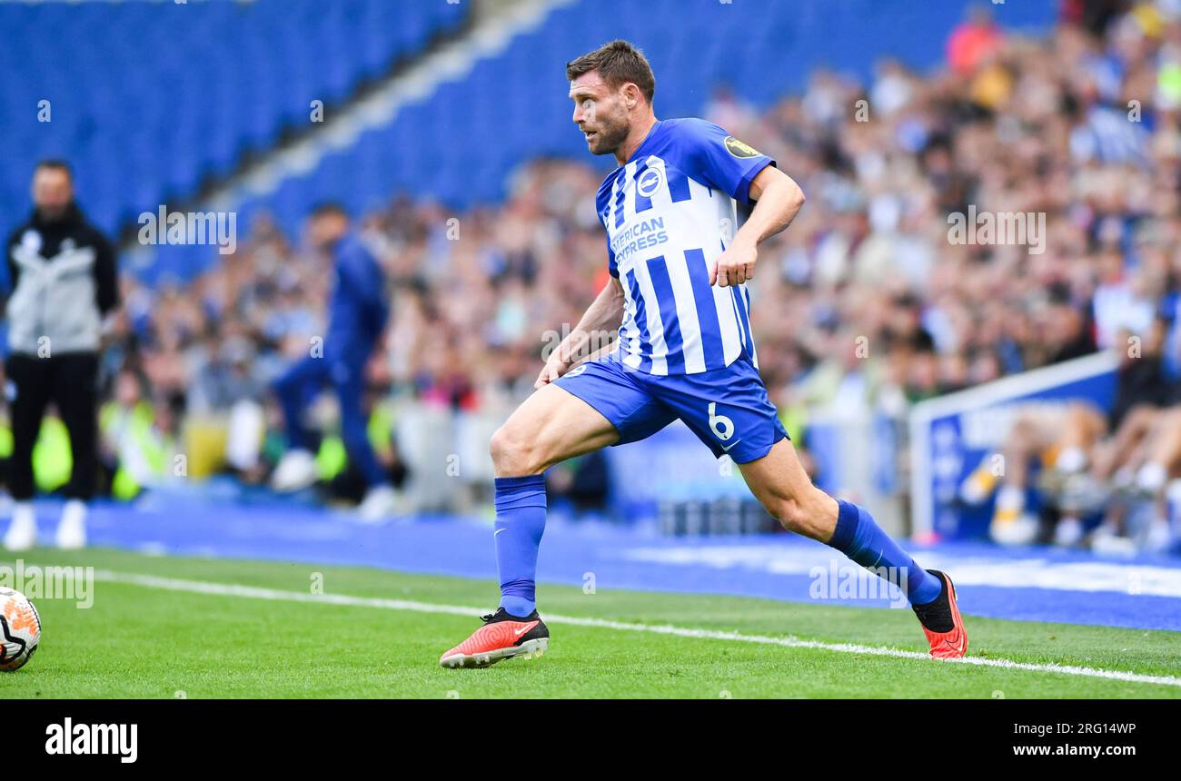 James Milner of Brighton during  the Pre Season Friendly match match between Brighton and Hove Albion and Rayo Vallecano at the Amex Stadium , Brighton , UK - 06 August 2023 -  Credit Simon Dack / Telephoto Images  Editorial use only. No merchandising. For Football images FA and Premier League restrictions apply inc. no internet/mobile usage without FAPL license - for details contact Football Dataco Stock Photo