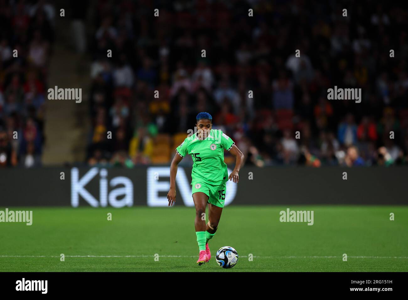 Rasheedat Ajibade #15 of Nigeria goes forward with the ball during the ...