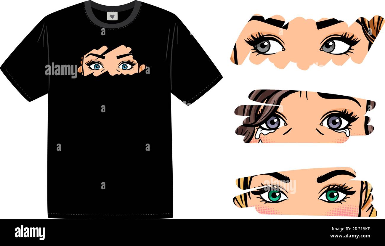 Set of female eyes seen through glass. Different looks of a woman for T