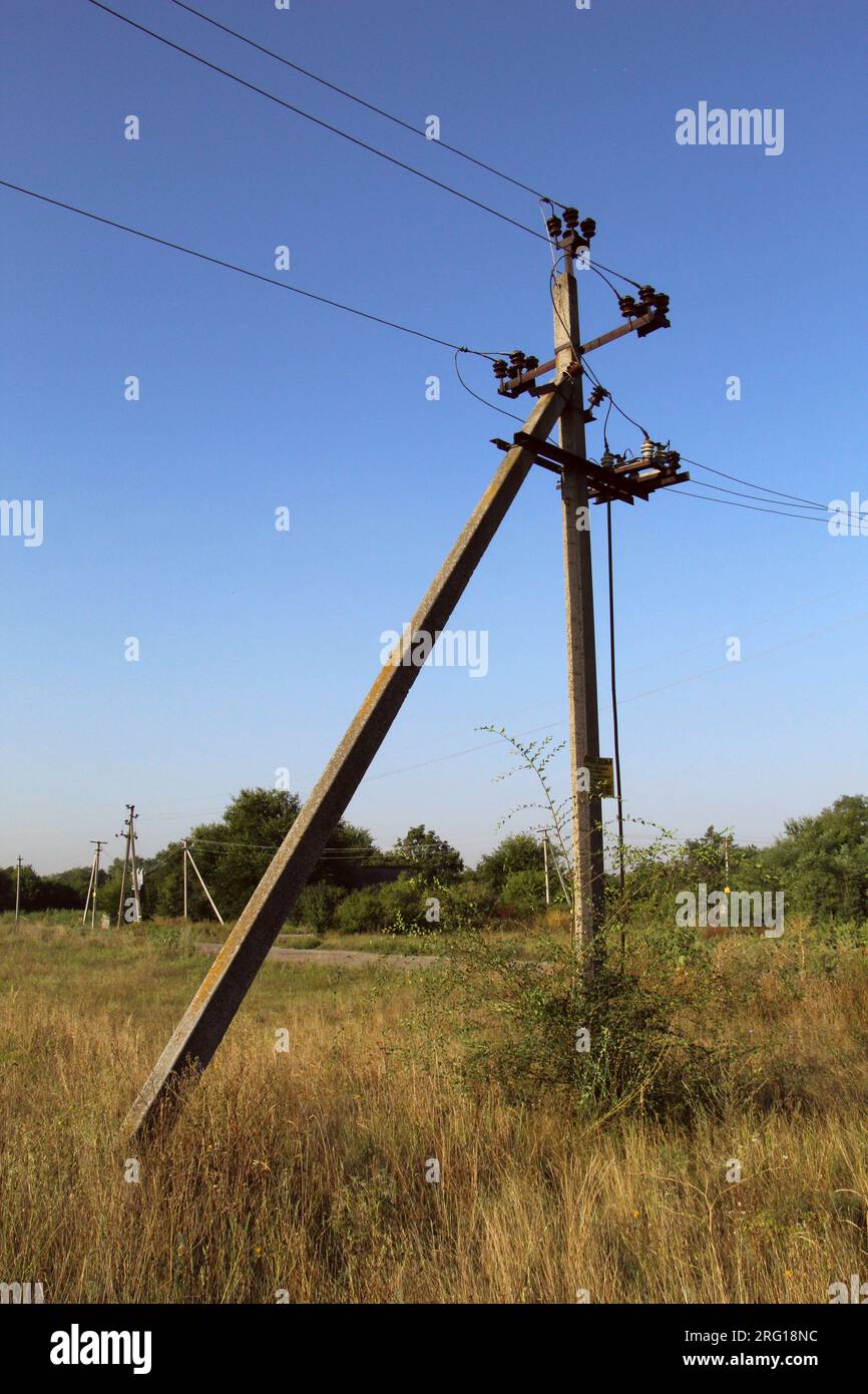 Reinforced concrete power line pole Stock Photo