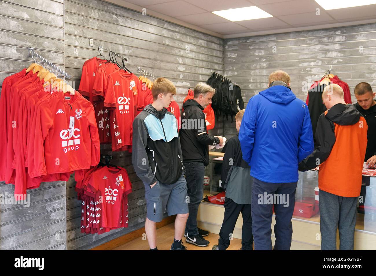 Kidderminster Harriers fans in the club shop before the Vanarama National League match at Aggborough Stadium, Kidderminster. Picture date: Saturday August 5, 2023. Stock Photo