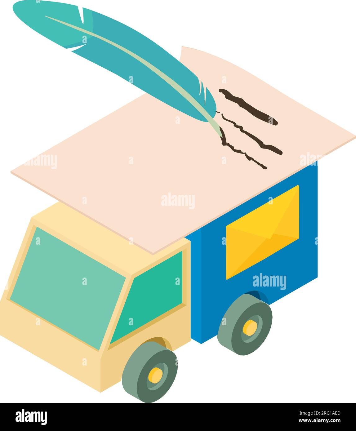 Letter delivery icon isometric vector. Mail truck with envelope and paper letter. Mail delivery service Stock Vector