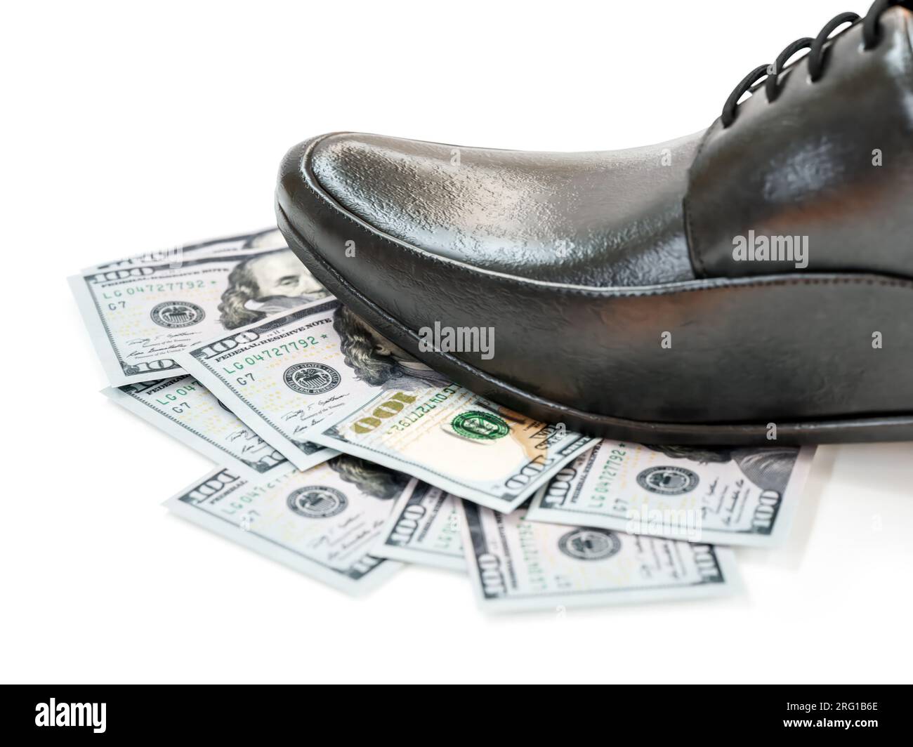 3d rendering of businessman black leather shoe stepping on pile of