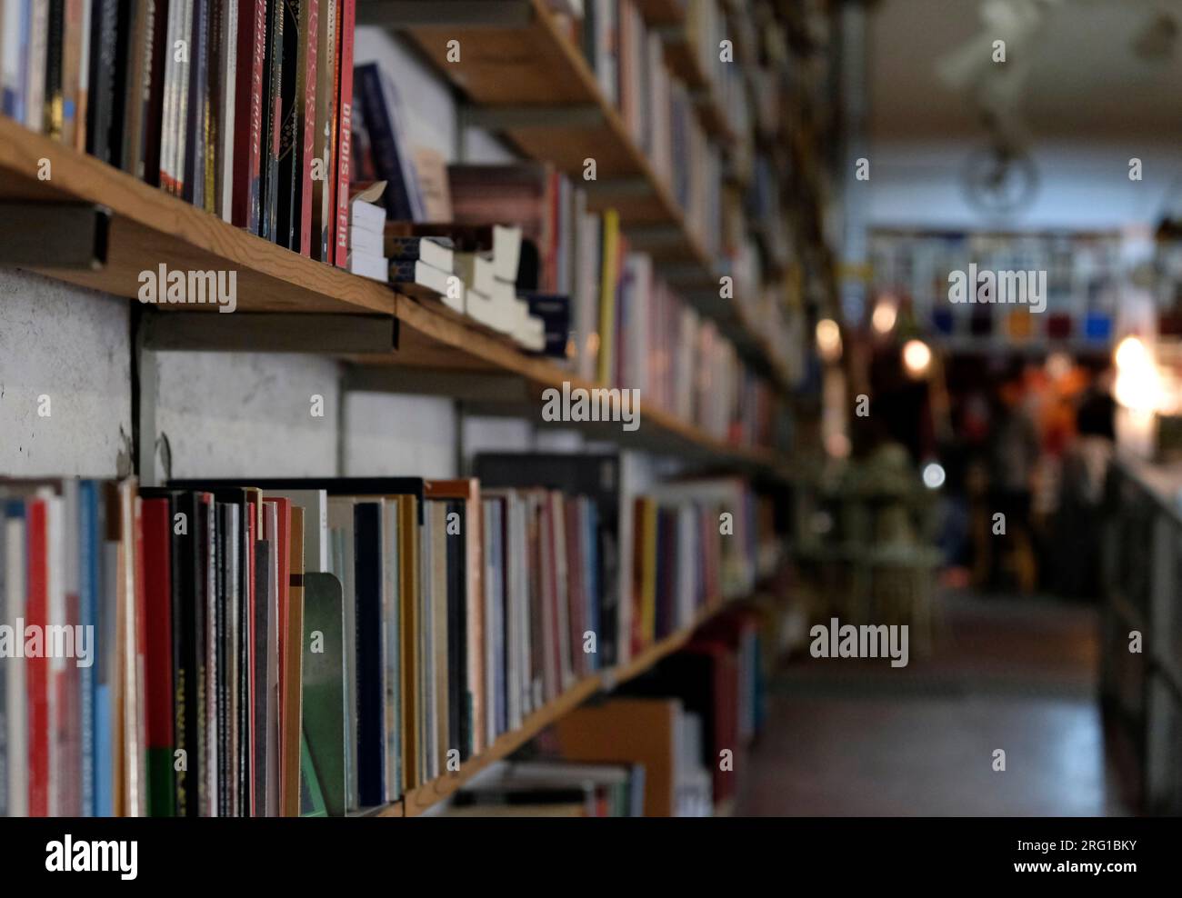 Lisbon, Portugal May 13, 2023 Rows of book in an old book store in