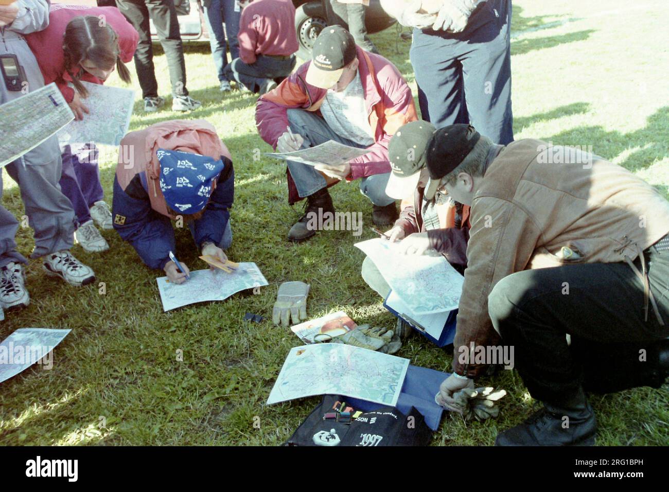 International Aeronautics Festival in the Latvian city of Cesis. In the photo: the participants of the festival are planning the flight routes of the Stock Photo