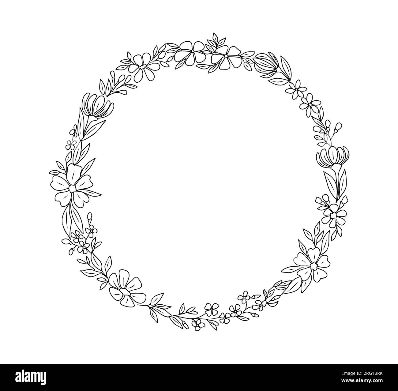 Hand drawn wild flowers wreath line art vector Stock Vector Image & Art