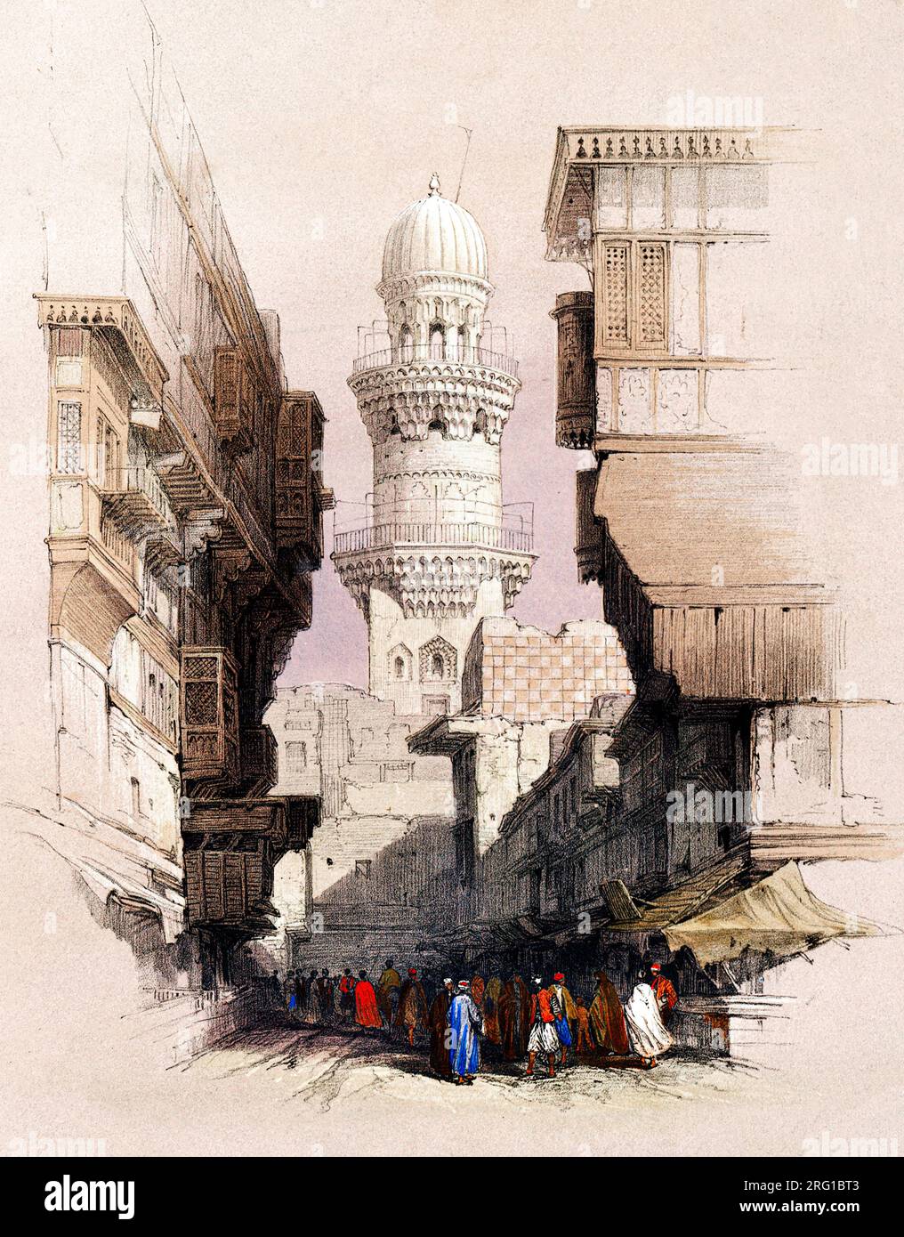 Street scene in Cairo illustration by David Roberts. Original from The