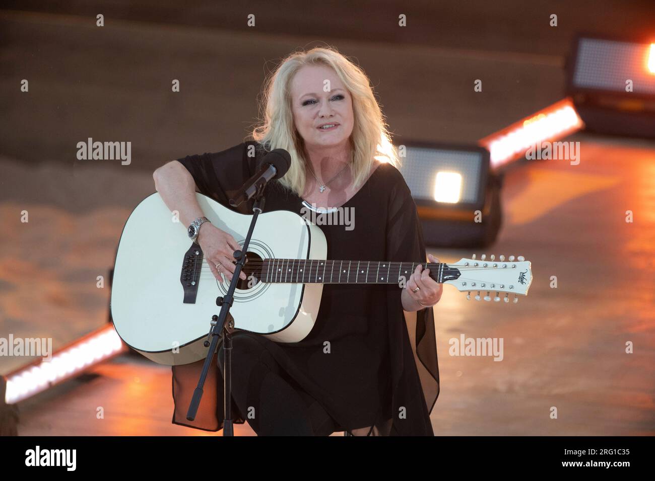 NICOLE, singer, musician, pop singer, singing, singing, concert, the big hit beach party 2023, recorded on July 15, 2023 in the Amphitheater Gelsenkirchen, broadcast on August 12, 2023 at 8:15 p.m. on First German Television, Stock Photo