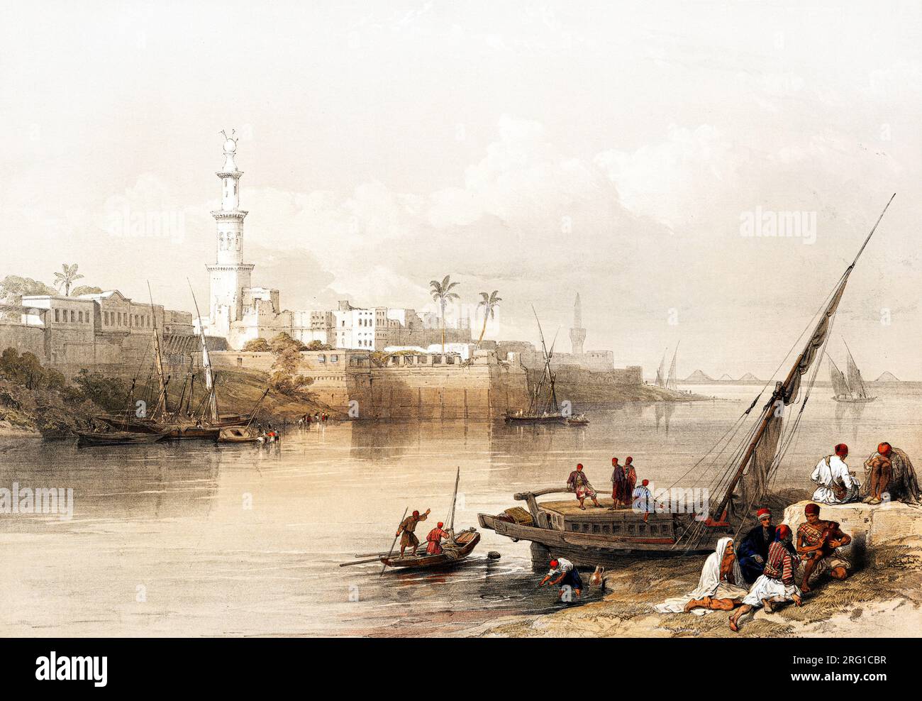 View on the Nile ferry to Gizeh illustration by David Roberts. Original ...