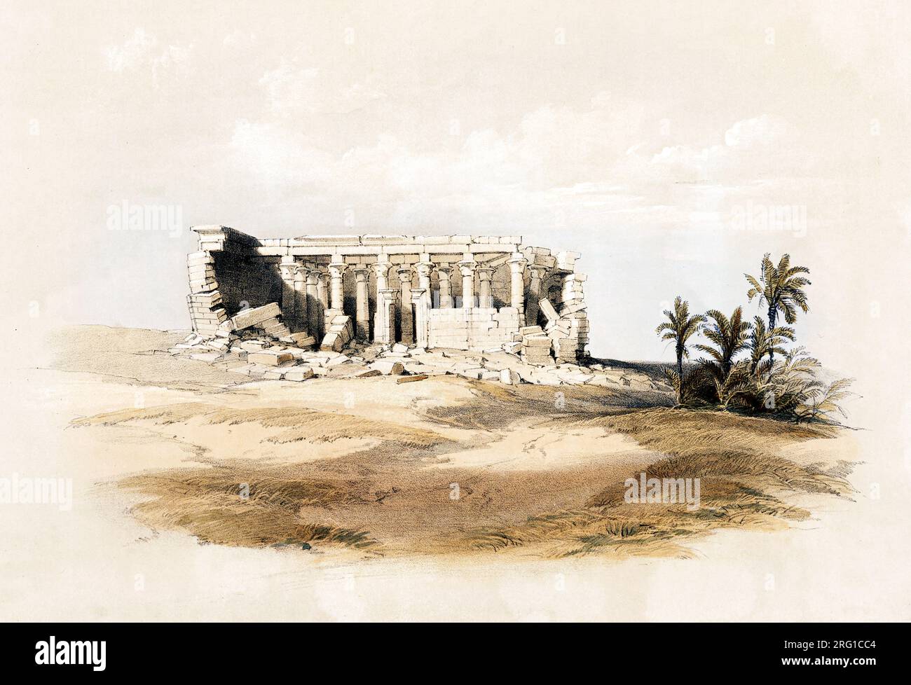 Wady Maharraka temple Nubia illustration by David Roberts. Original from The New York Public Library. Stock Photo