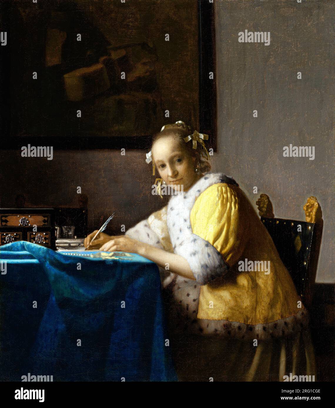 A Lady Writing a Letter by Johannes Vermeer. Original from the National Gallery of Art. Stock Photo