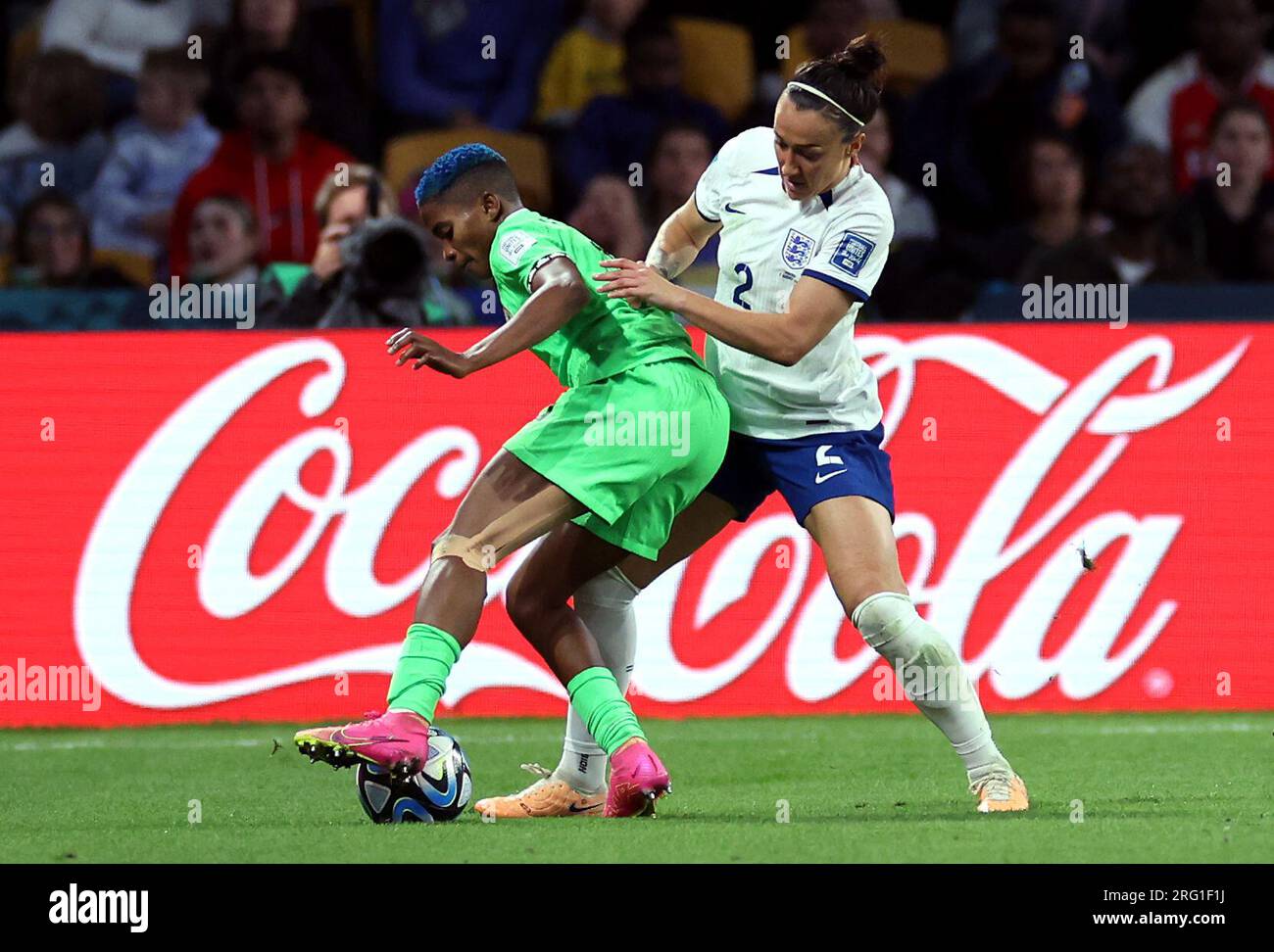 England's Lucy Bronze (right) and Nigeria's Rasheedat Ajibade during ...