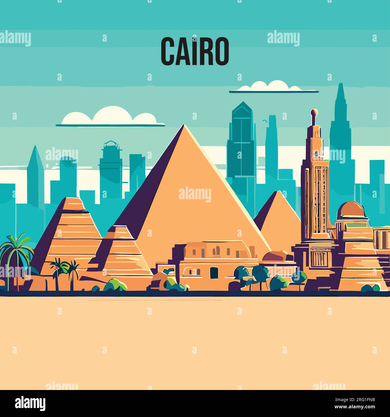 Modern flat illustration of Cairo city skyline background Stock Vector ...