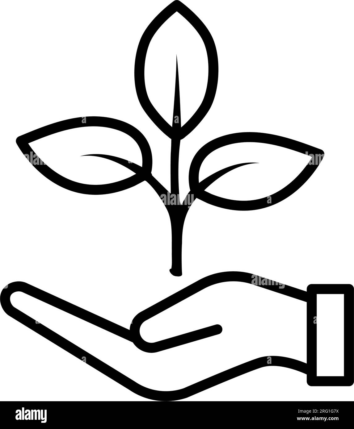 Plant sprout in hand icon symbol. Protection of natural resources