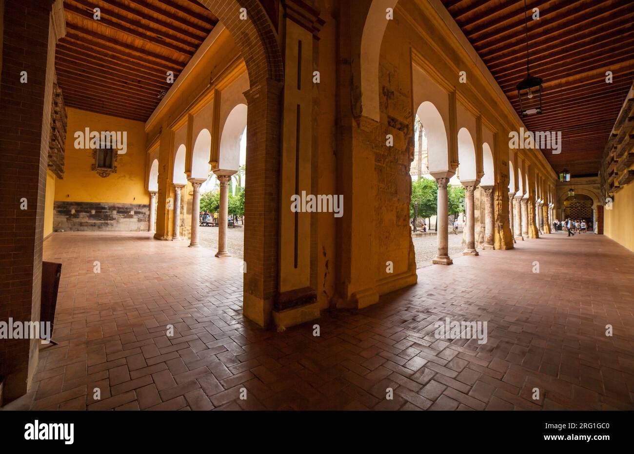 Courtyard taken from porticoed sorrouding area. Mosque of Cordob Stock Photo